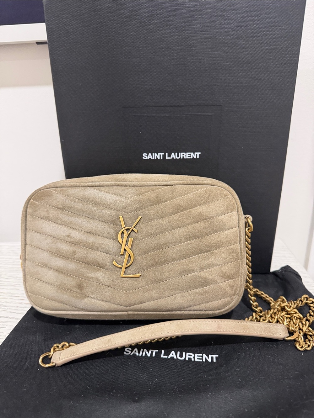 Saint Laurent Taupe Quilted Crossbody Bag